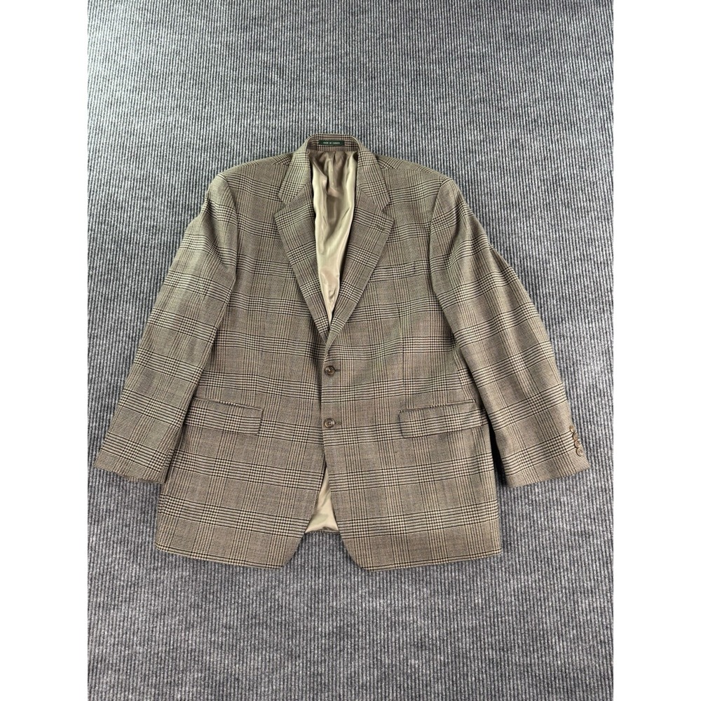 Vintage Ralph Lauren Sport Coat 48 L Taupe Wool Glen Plaid Designer Premium LRL